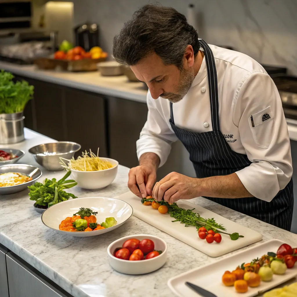 An artisan chef preparing French cuisine
